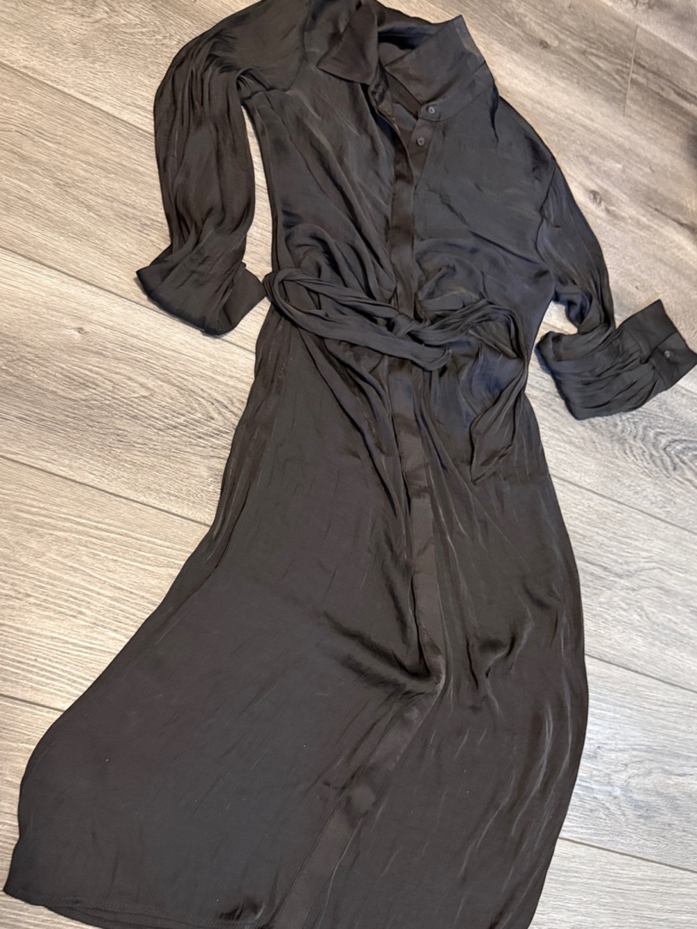 BB Dakota Black Midi Shirt Dress with Tie Waist